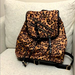 Leopard print satin backpack
